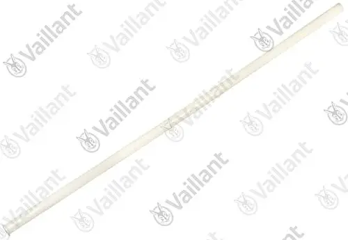 Rohr in hellem Material, gerade Form, auf weißem Hintergrund, mit wiederholtem Vaillant-Logo.